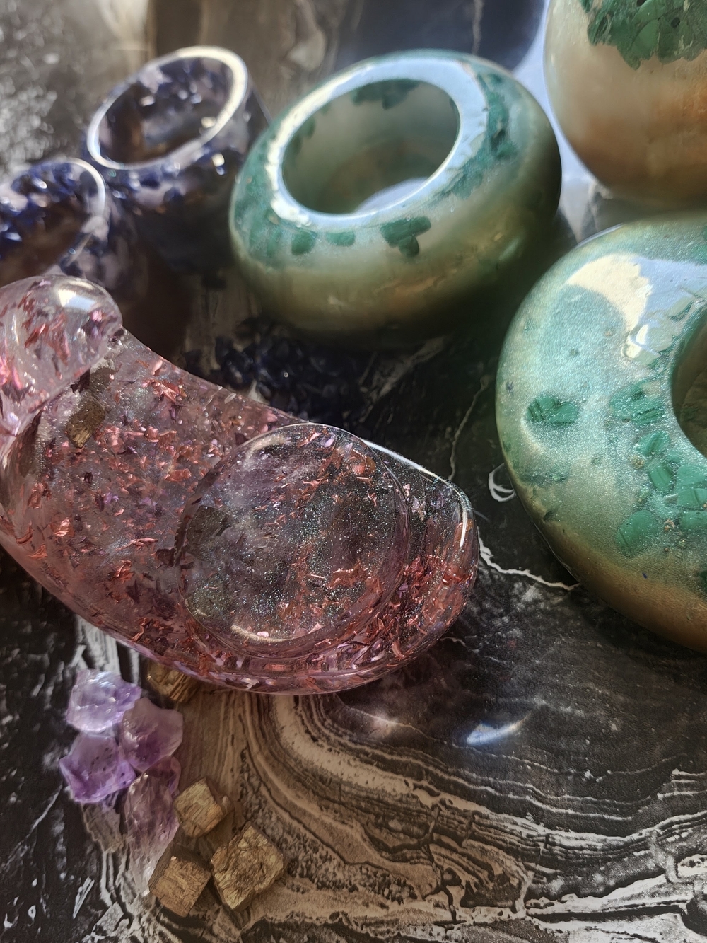 The Lunar Eclipse Candle Holder | Amethyst & Pyrite - Picture 2 of 3